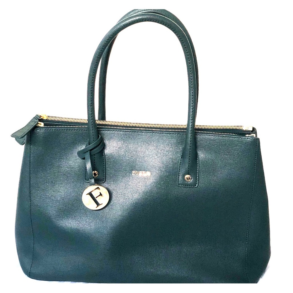 Furla structured tote NWOT green saffiano leather